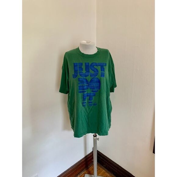 NIKE VTG 90s 2000s Hunter Green Worn “Just Do This” Loose Fit Blue Soft Cotton - Picture 1 of 5